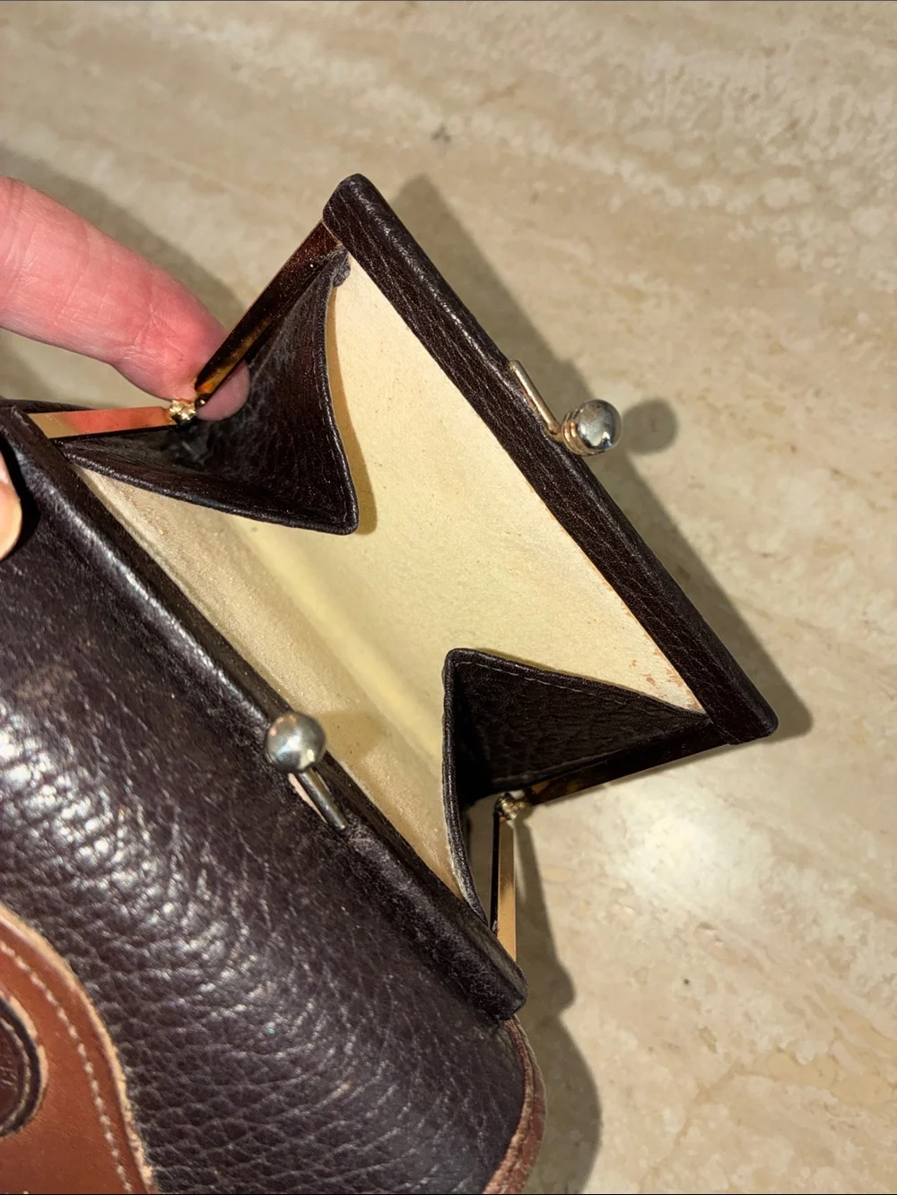 Dooney & Bourke wallet 1  Black Pebbled Leather Wallet with Brown Trim GUC